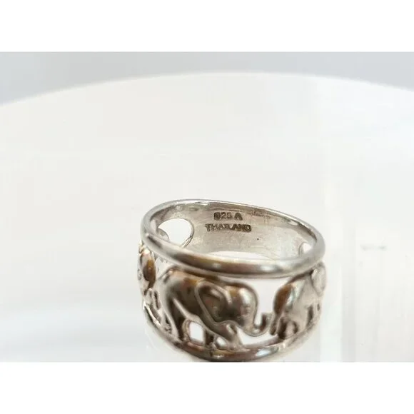Thai Made Good Luck Elephant Figural 925 Sterling Silver Vintage Ring - sz 6.25 - Picture 6 of 11